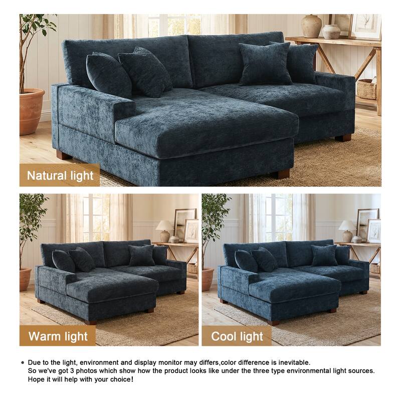 2 Set Chenille Upholstered Modular Sectional Sofa Chaise with Pillows