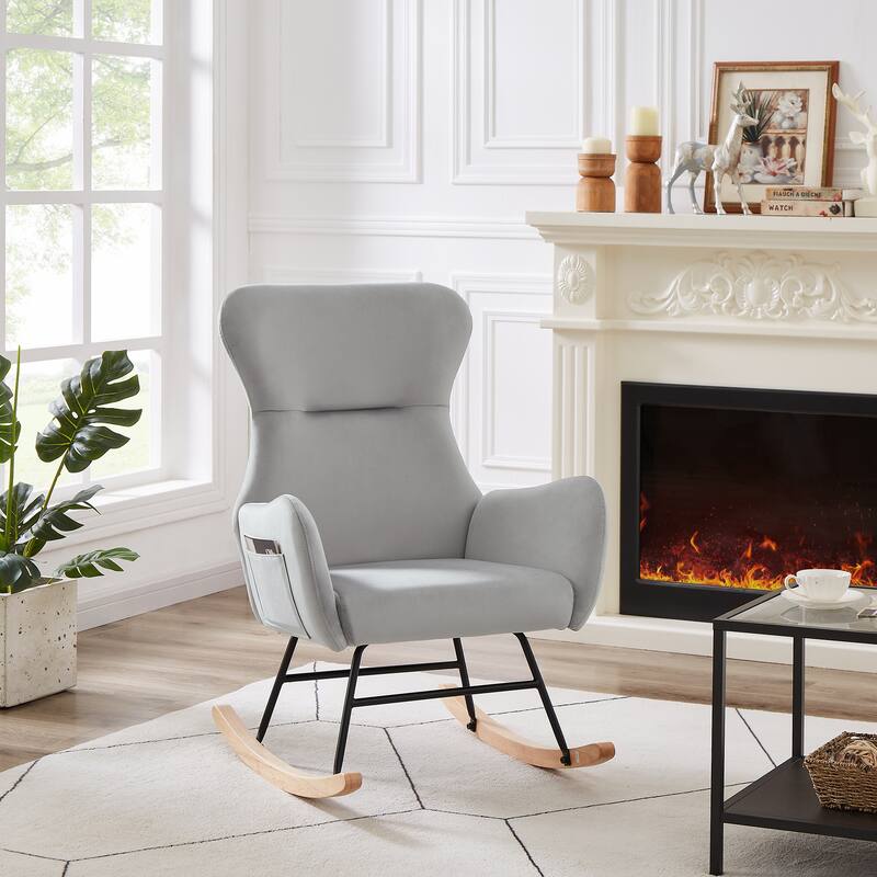 Grey velvet rocking chair for Living Room and Bedroom