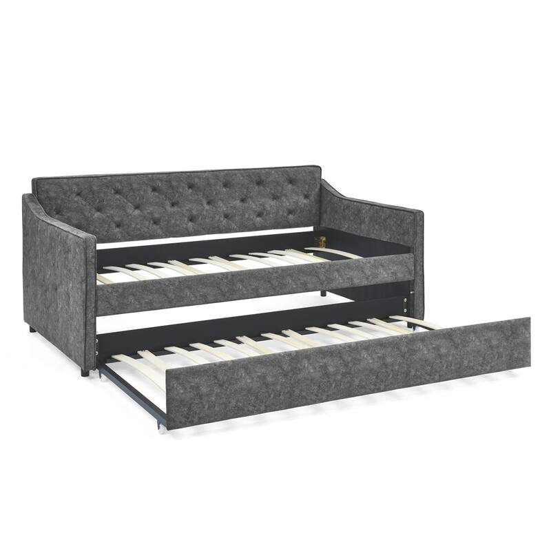 Twin Size Daybed with Twin Size Trundle Upholstered Tufted Sofa Bed