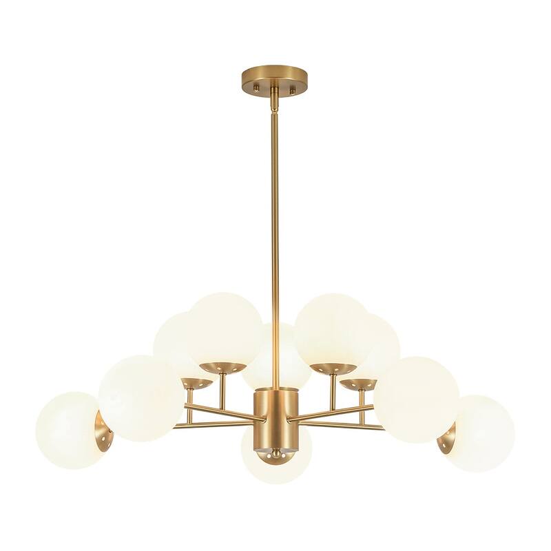 Mid-century 10-Light Sputnik Living Room Frosted Glass Orb Chandelier - 38.0 in