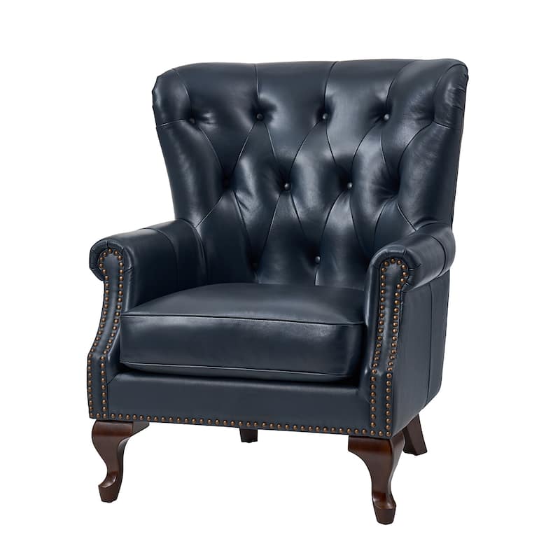 Gerhard Genuine Leather Armchair with Nailhead Trims and Removable Cushion by HULALA HOME