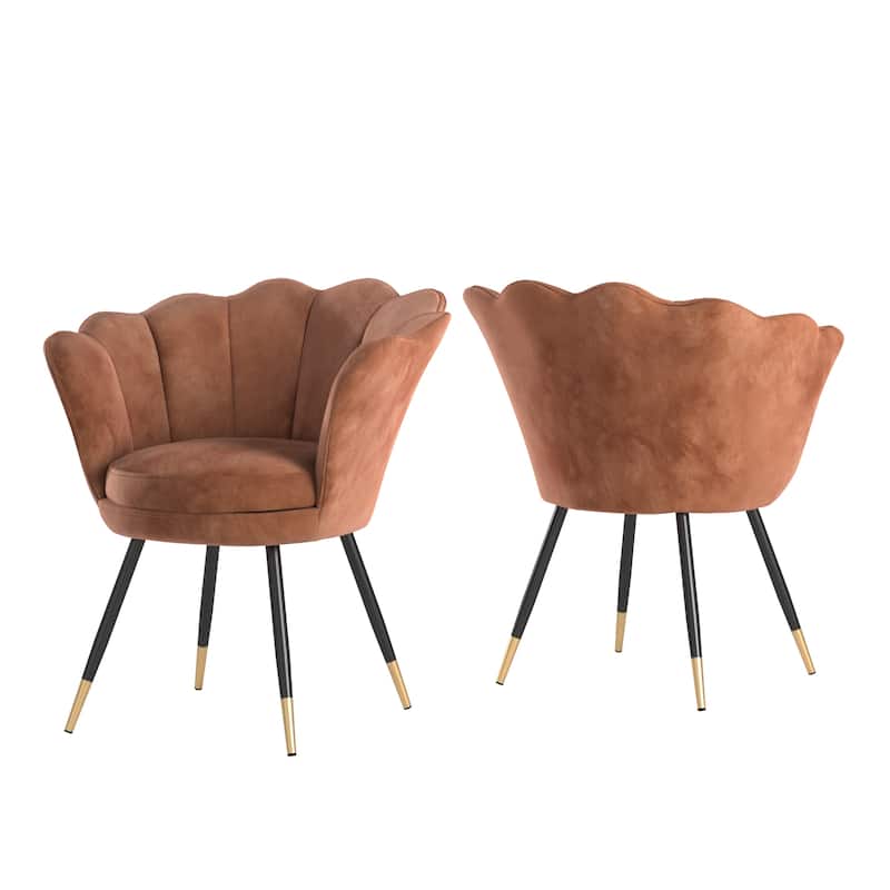 Angela Black and Gold Metal Leg Velvet Seashell Accent Chair (Set of 2) by iNSPIRE Q Bold - Salmon Pink