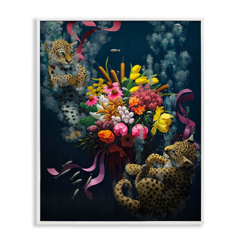 Stupell Bouquet with Leopards Underwater Framed Giclee Art Design By Heather Gauthier - 24 x 30 - White