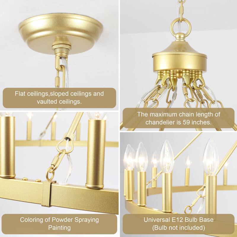 36-Light 47 in. Large Modern Farmhouse Candle Wagon Wheel Chandelier for Living Room