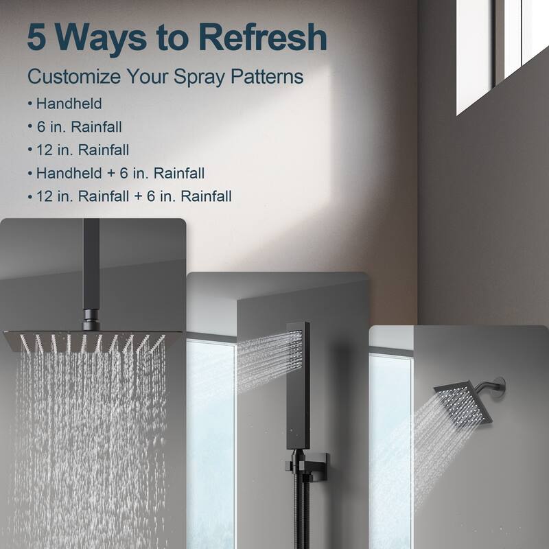 GRANDJOY 12" Ceiling-Mount Shower System Rainfall Shower Head with Anti-Scald Valve