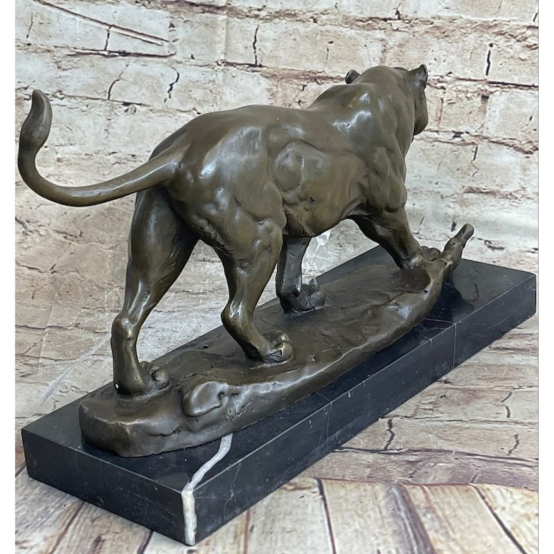 Panther Mountain Imitative Lion Big Imitative Cat Bronze Statue Sculpture Figure On Marble Base