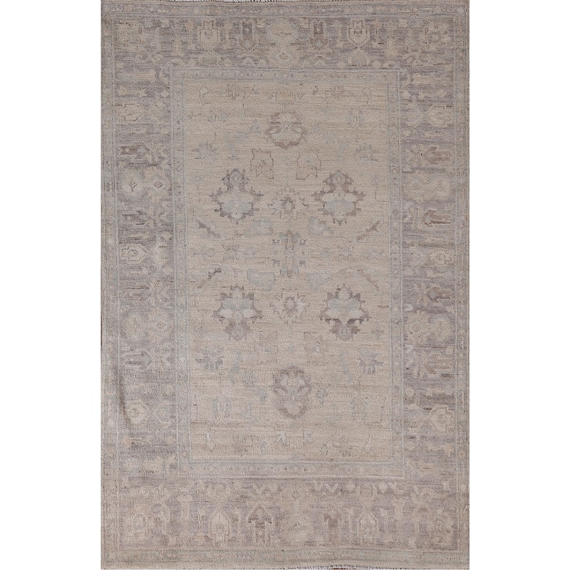 Hand Knotted Oriental 100% Wool Carpet Transitional All-Over Brown Oushak Area Rug - 6' 1'' X 4' 0''