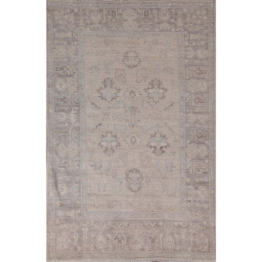 Hand Knotted Oriental 100% Wool Carpet Transitional All-Over Brown Oushak Area Rug - 6' 1'' X 4' 0''