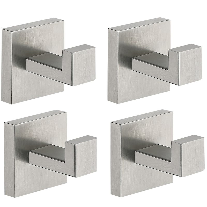Wall Mounted 4-Piece Towel Hook Square Robe Hooks in Stainless Steel - Silver