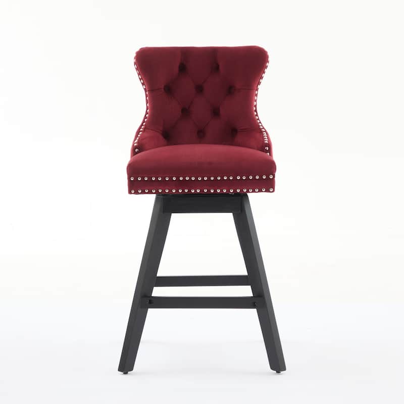 Set of 2,Swivel Velvet Barstools with Button Tufted Decoration and Wooden Legs