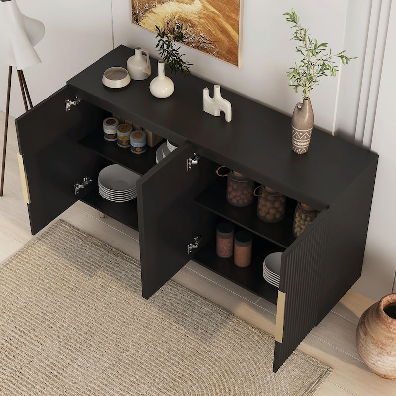 Modern Fluted Sideboard Buffet Cabinet with Adjustable Shelves and Ample Storage