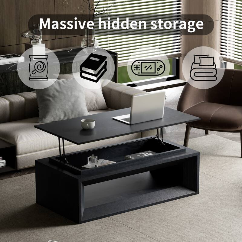 43.3" Lift Top Rectangle Modern Wood Veneer MDF Coffee Table with Storage