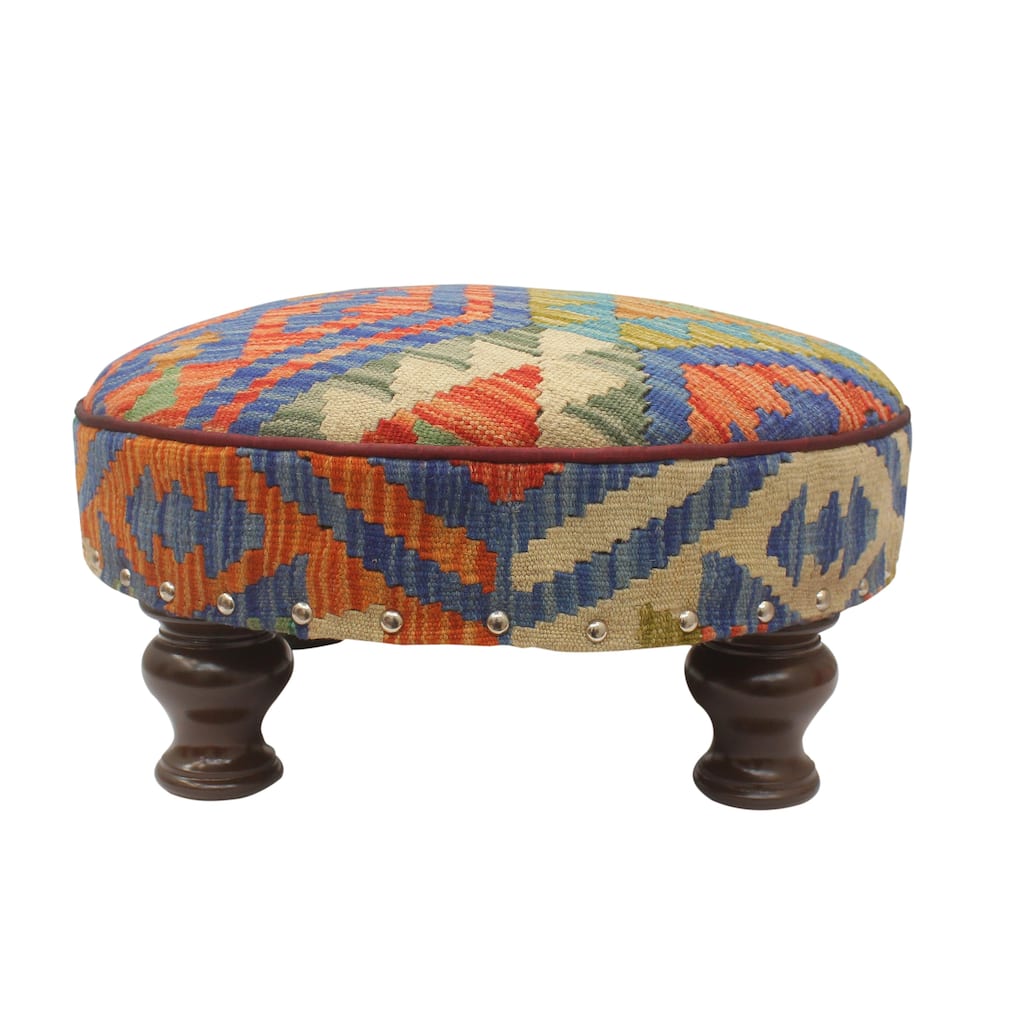 Art Deco Eclectic Ashly Kilim Upholstered Handmade Cocktail Ottoman