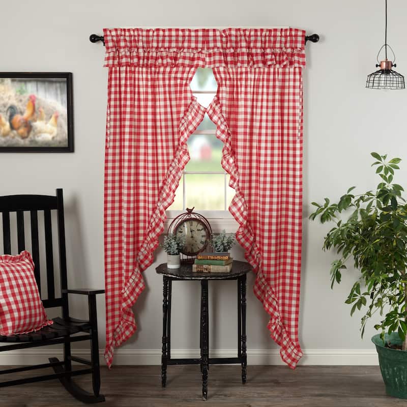 Annie Buffalo Check Ruffled Long Prairie Panel Set - Prairie Panel 84x36 - Prairie Panel 84x36