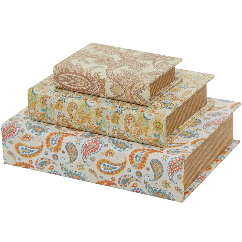 Burlap Leather Canvas Book Box Various Designs (Set of 3)