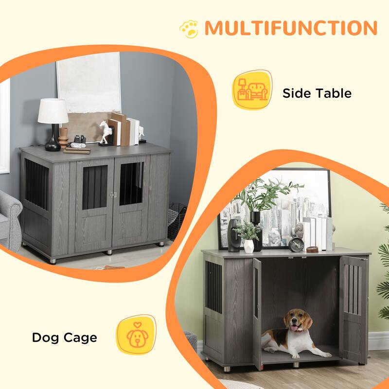 Dog Crate Furniture, Wooden End Table Furniture with Lockable Magnetic Doors, Extra Large Size Pet Kennel Animal Cage