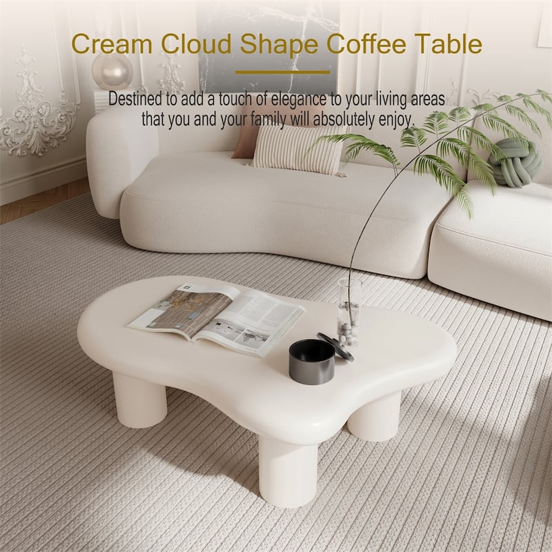 40" Wood Cloud Shaped Coffee Table with Legs for Living Room