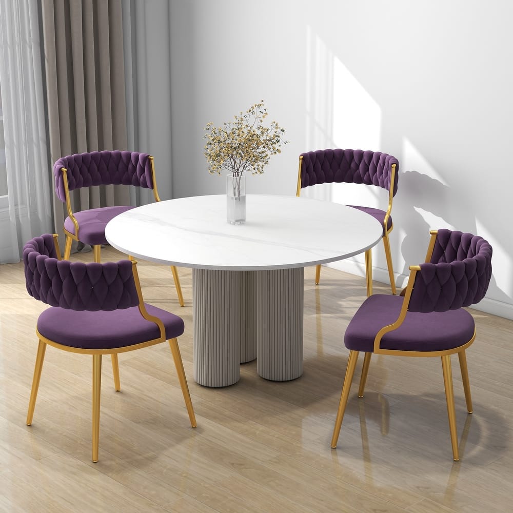 Set of 4 Tufted Velvet Dining Chair with Metal Legs