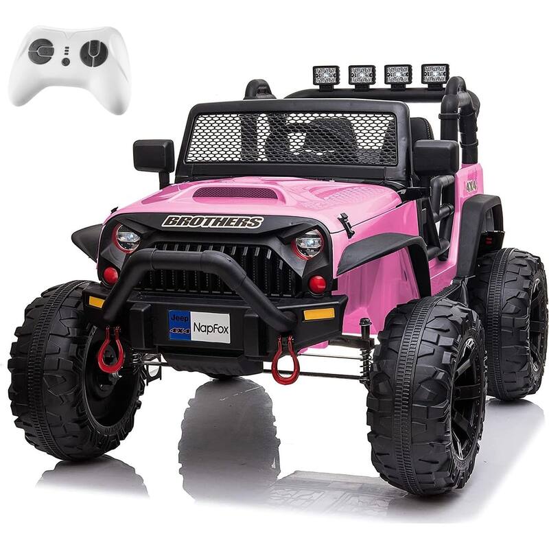 24V Kids Ride-On Truck, 2-Seater Electric Car with Remote Control, Spring Suspension, Music Player, and LED Lights - Pink