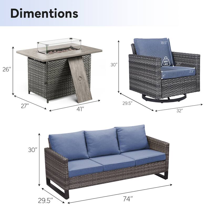 Outdoor Sofa Glider Chair & Fire Table Grey-Blue - Grey