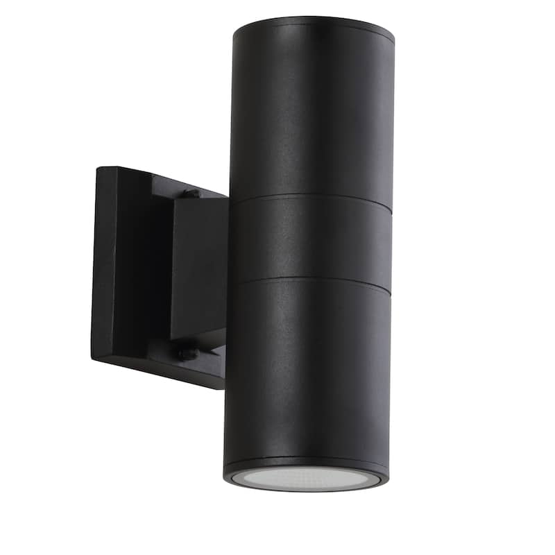 Lauren 2-Light Modern Midcentury Cylinder Outdoor Metal/Glass Integrated LED Wall Sconce with Uplight, by JONATHAN Y