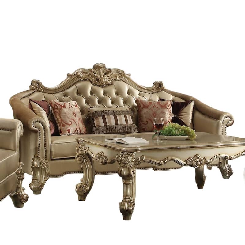 Casada Bone and Gold Patina Sofa with 5-Pillows