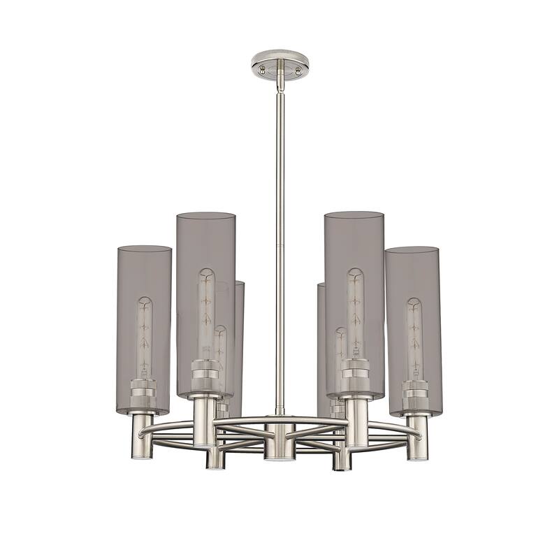 Innovations Lighting Crown Point - 6 Light 24" Stem Hung Chandelier with 12" Shade - Polished Nickel/Light Smoke