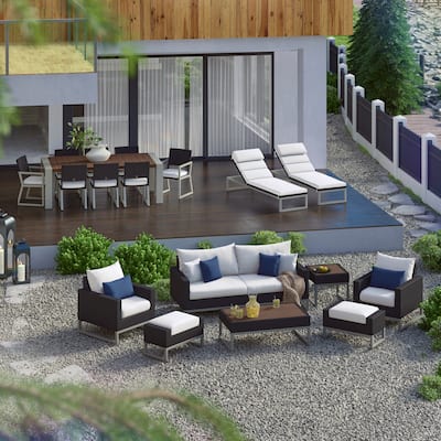 Milo Espresso 18 Piece Sunbrella Outdoor Patio Estate Set