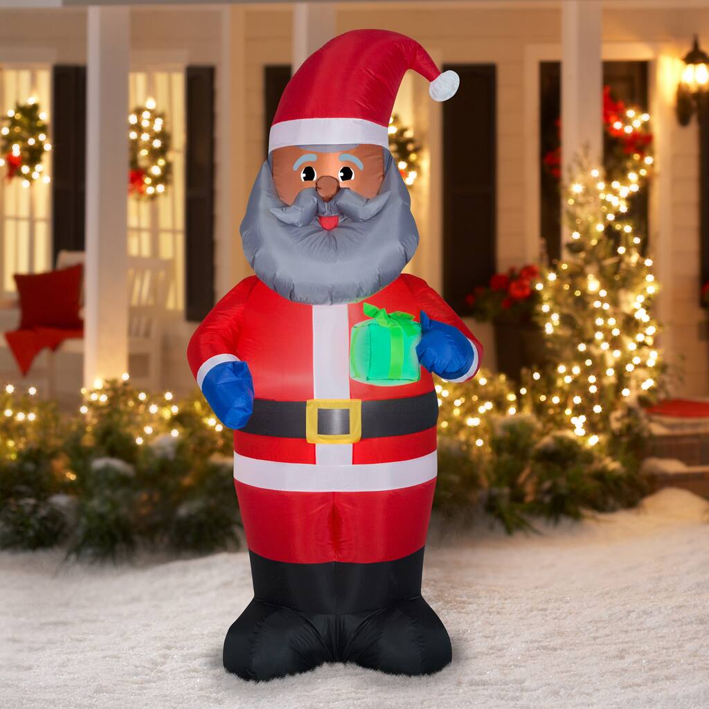 Gemmy Christmas Airblown Inflatable African American Santa OPP (WM), 7 ft Tall, red