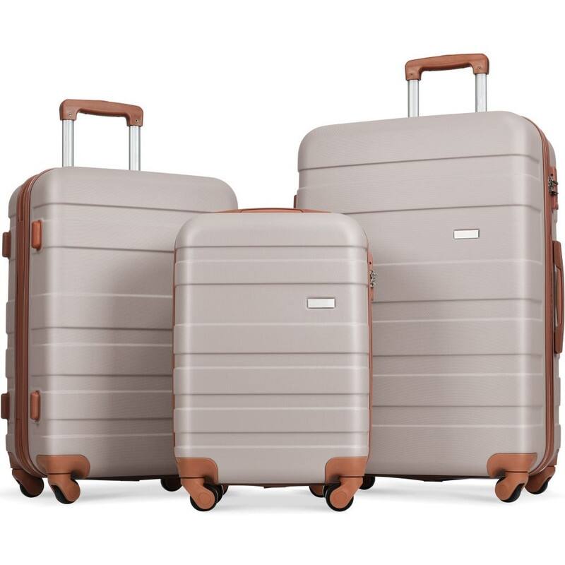 3PCS Expandable ABS Suitcase Luggage Set with TSA Lock,20"/24"/28" - Light Brown