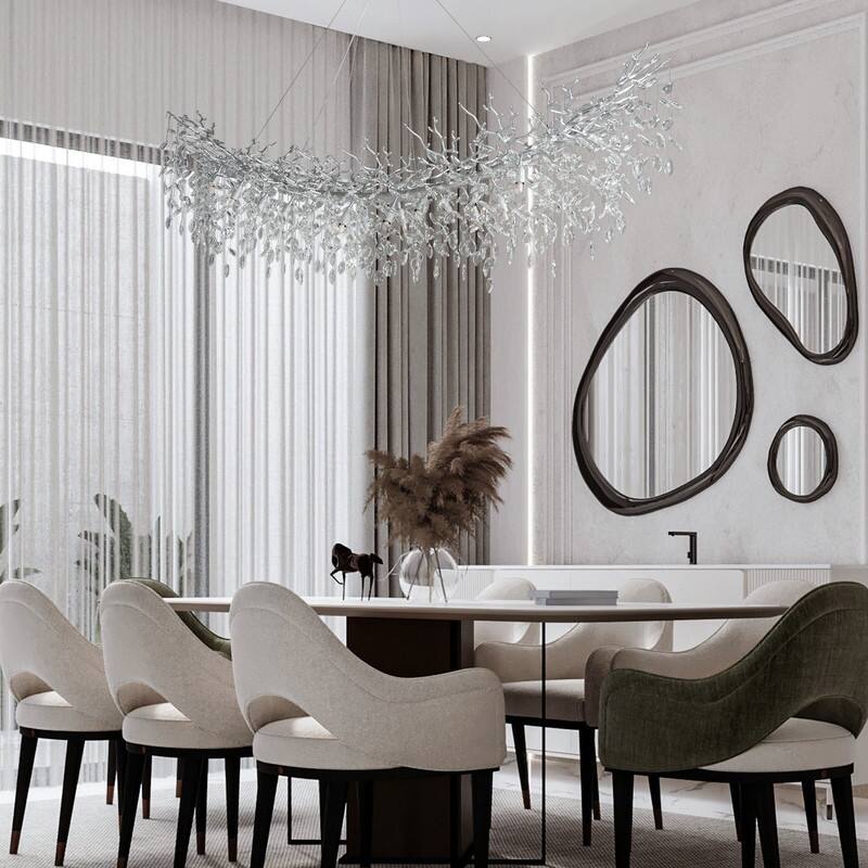 Modern Branch Crystal Linear Chandelier, 1100-1830mm Dining Pendant Light