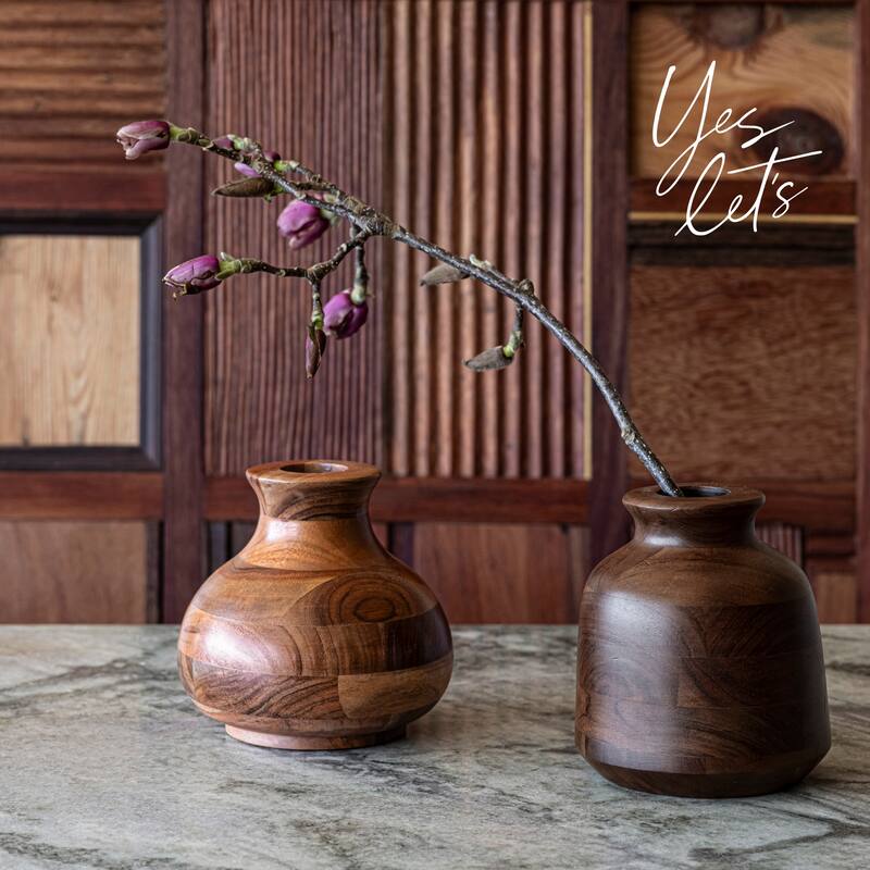 over&back 100% Acacia Wood Vases for Faux or Dried Florals Set of 3