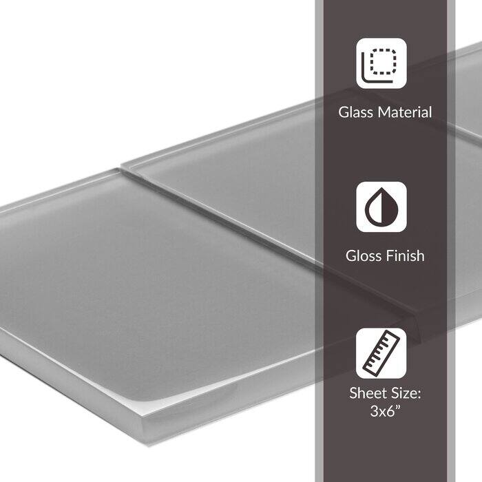Apollo tile 3" x 6" Colorway Glossy Gray Glass Tile (5 sq ft/case) - 40 Pack