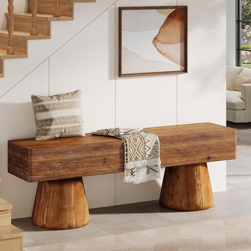 Solid Wood Entryway Shoe Bench, 47” Rustic End of Bed Bench