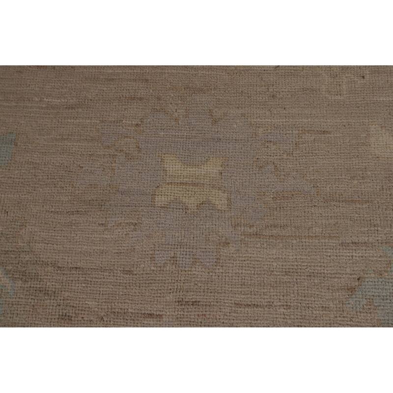 Transitional Beige Oushak Turkish Area Rug Hand-Knotted Wool Carpet - 8'11"x 11'10"