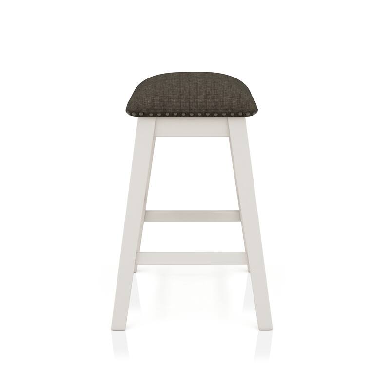 Hanto Farmhouse White Solid Wood Nailhead Counter Stool (Set of 2) by Furniture of America