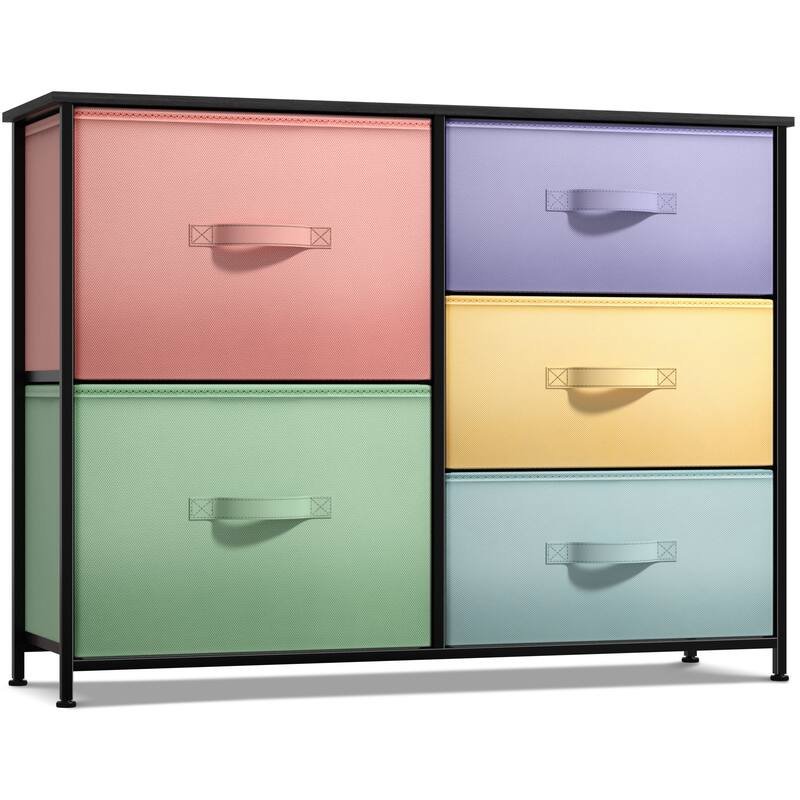 5 Drawer Bedroom Chest Dresser and TV Stand, Pastel Collection - Pastel Black