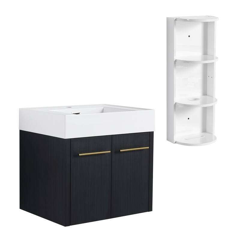 Wall mounted bathroom vanity with sink and storage shelf