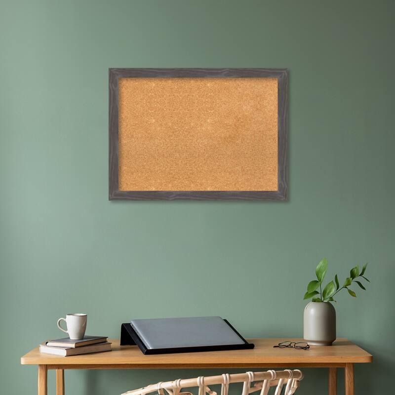 Woodridge Rustic Grey Wood Framed Natural Corkboard Bulletin Board