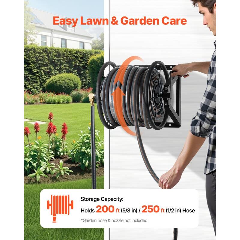 Heavy Duty Garden Hose Reel 200ft Wall Mounted Steel Hose Storage - 22.83 x 15.35 x 17.72 inches