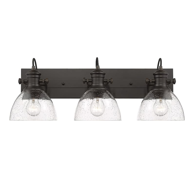Yep by Golden Lighting Hines 3-light Vanity in Rubbed Bronze and Seeded Glass