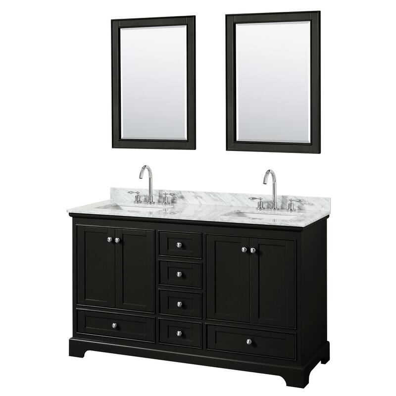 Wyndham Collection Deborah 60" Free Standing Double Vanity Set with - Dark Espresso / White Carrara Marble Top / - Espresso Finish