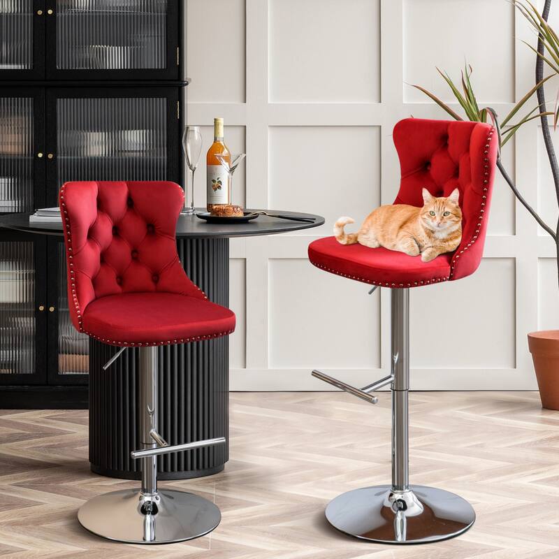 Velvet Adjustable Swivel Counter Height Barstools Set of 6