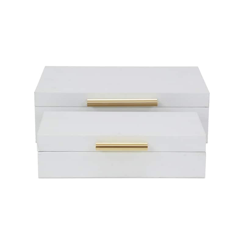 Faux Snakeskin Decorative Boxes - 11.75" - White and Gold - Set of 2