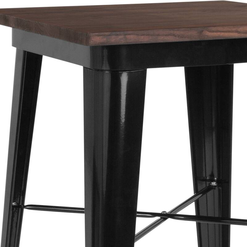 23.5" Square Metal Indoor Bar Height Table with Rustic Wood Top - 23.5"W x 23.5"D x 42"H - 23.5"W x 23.5"D x 42"H