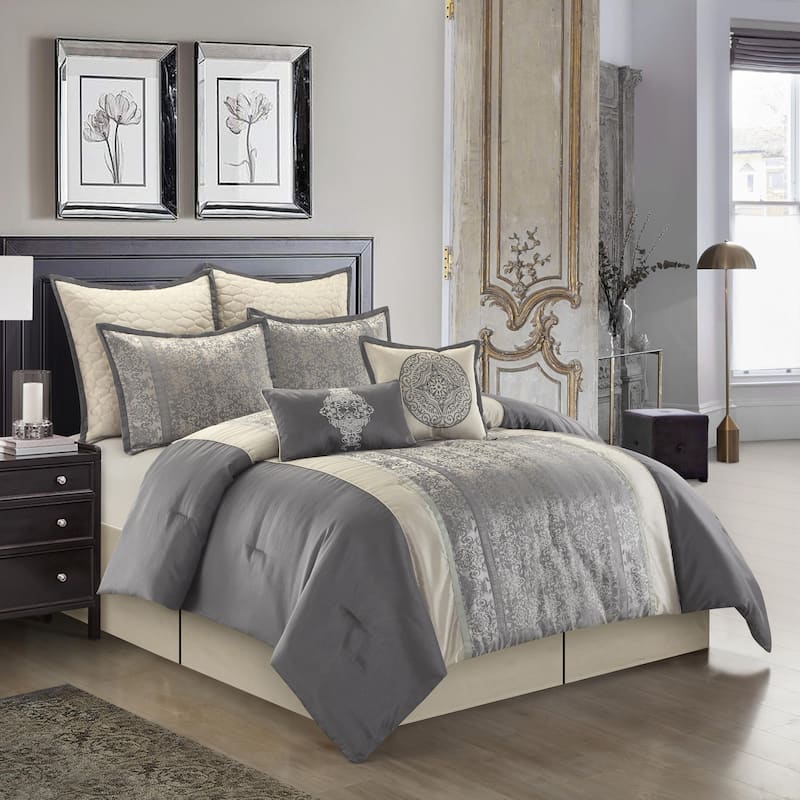 Nanshing Sierra Faux Silk Damask 8-Piece Comforter Set