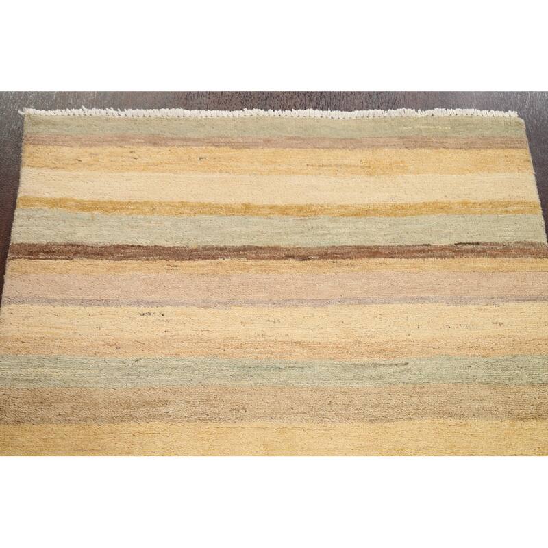 Contemporary Striped Gabbeh Kashkoli Wool Area Rug Hand-knotted Carpet - 3'1" x 5'2"