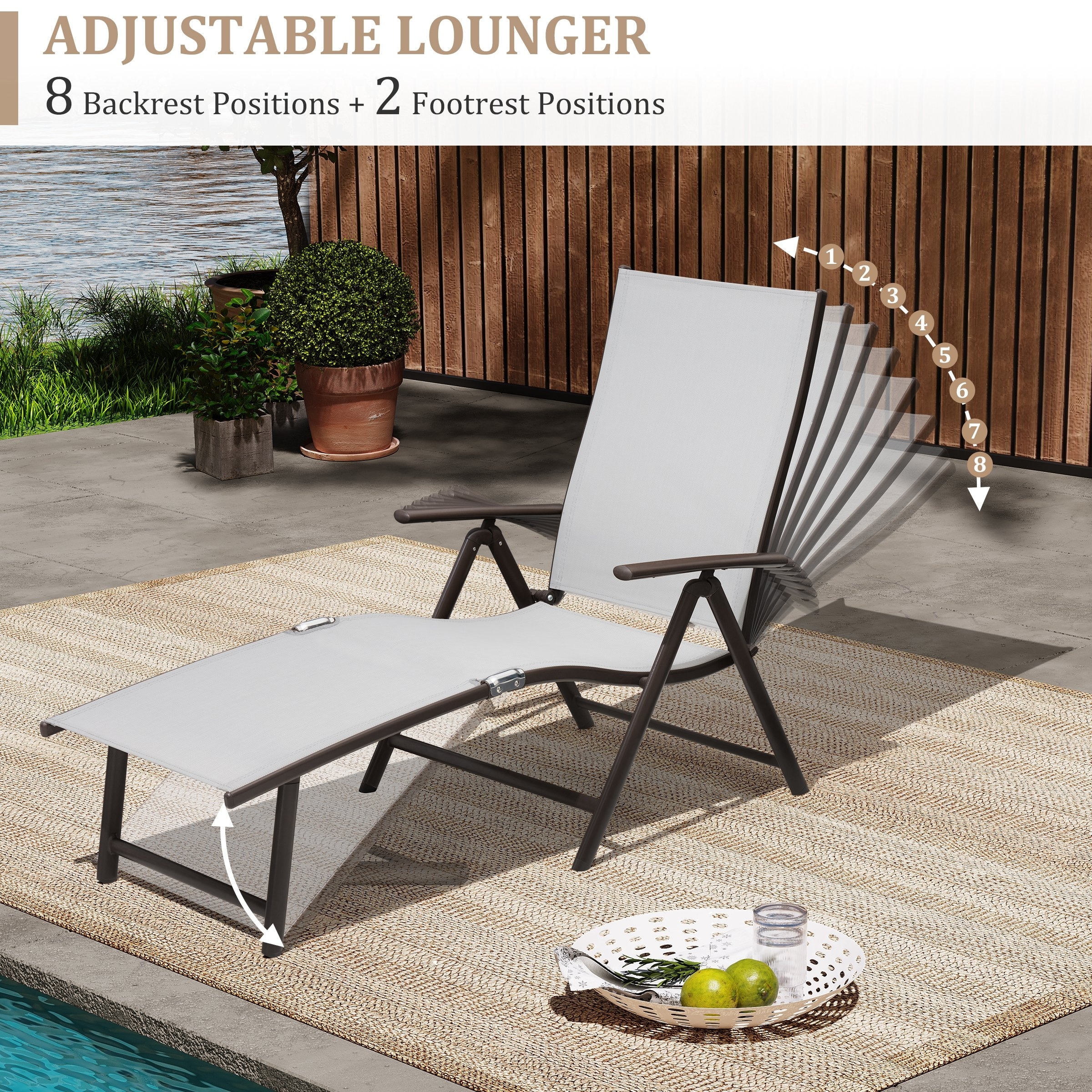 VredHom Outdoor Aluminum Portable Folding Chaise Lounge Chair - 70