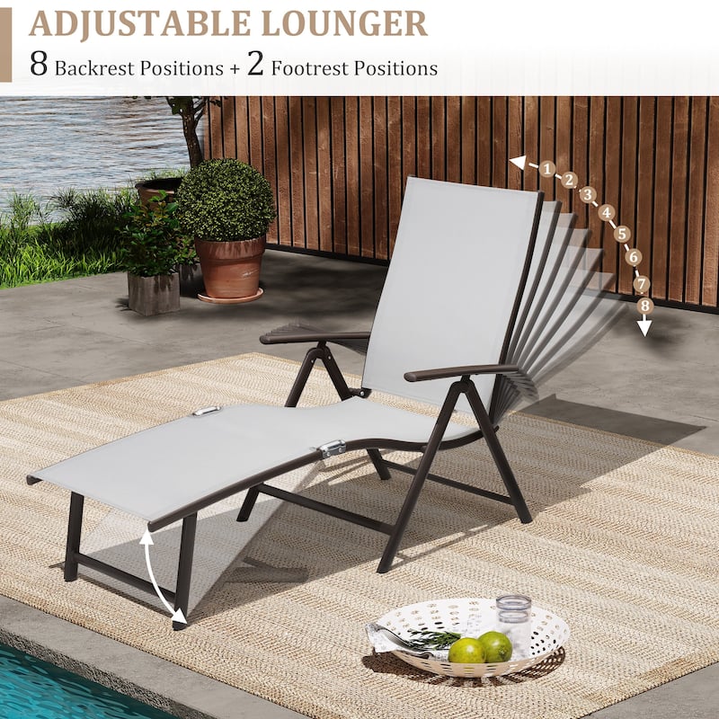 VredHom Outdoor Portable Folding Chaise Lounge Chairs (Set of 2) - 70" L x 20" W x 14" H