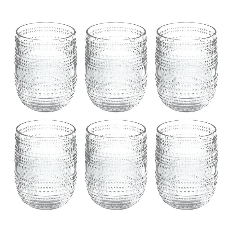 Beaded Stemless , Sea Green, 15 oz, Set of 6 - Clear
